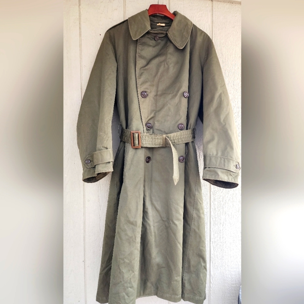 VTG USA Military Lined Trench Coat Mens Medium Long 